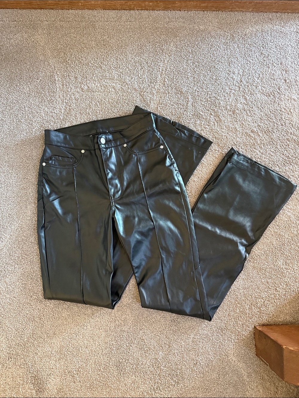 REVICE Black Faux Leather Bootcut Pants